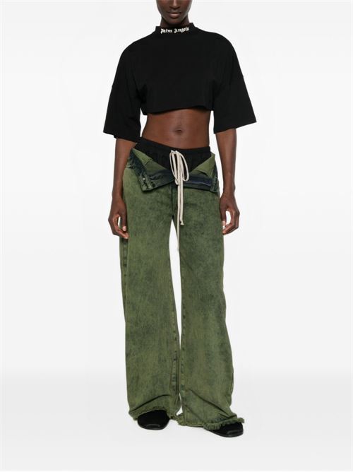 T-shirt cropped Palm Angels da donna nera con logo bianco PALM ANGELS | PAWAA001JR001100A